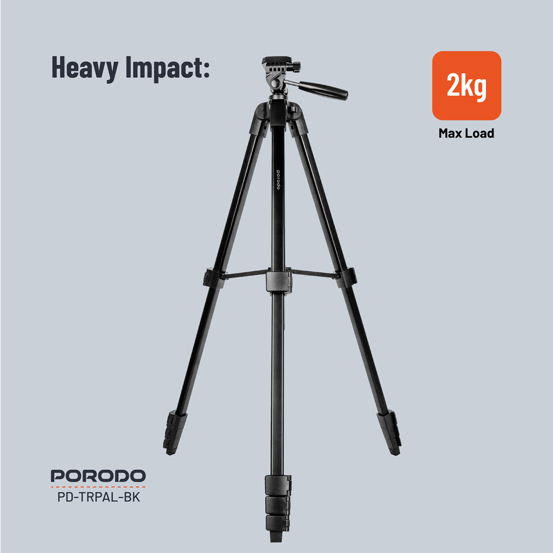 ترايبود بورودو الومنيوم احترافي - اسود | Porodo Aluminium Tripod - Black