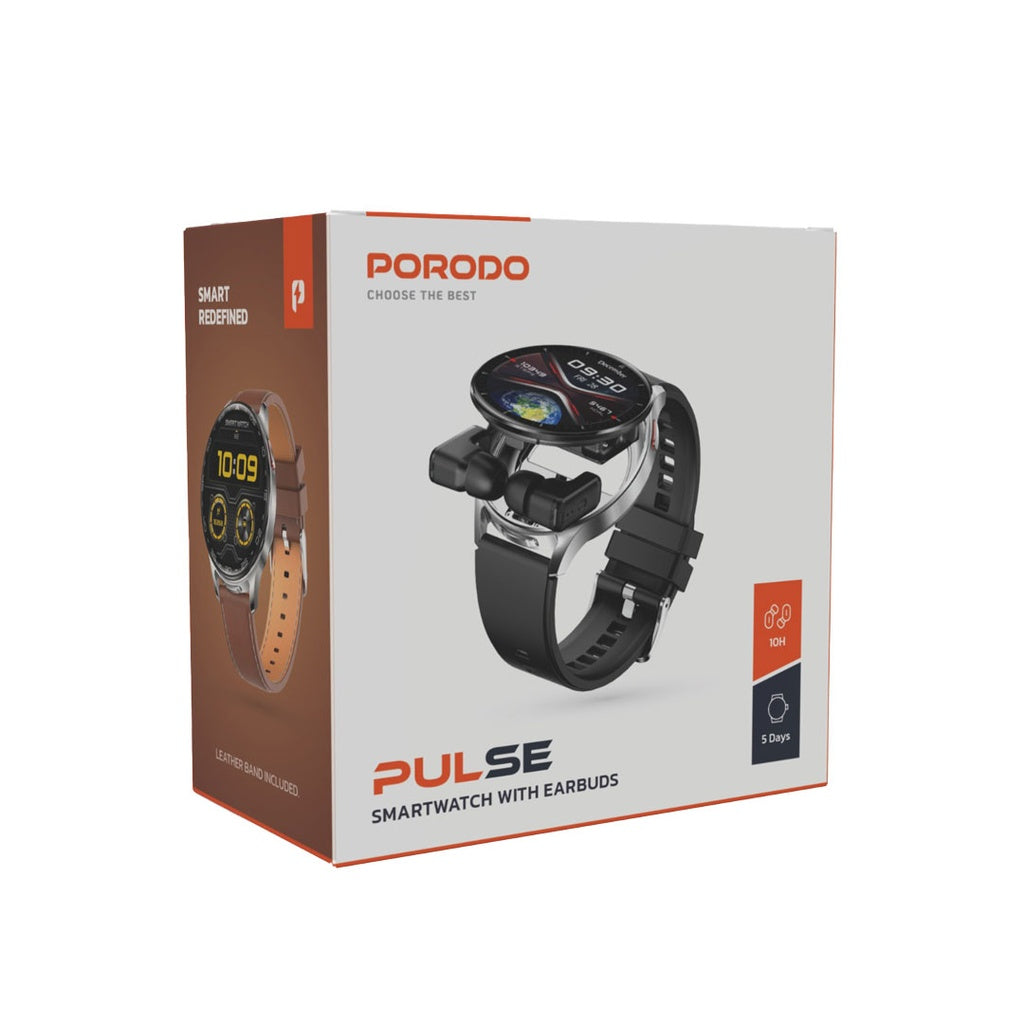 ساعة ذكية مع سماعات اذن من بورودو بالس | Porodo Pulse Smart Watch with Earbuds.