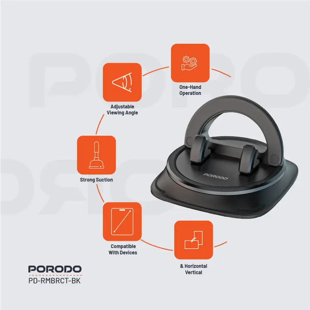 حامل هاتف قابل للدوران من بورودو - اسود | Porodo Rotatable Mobile Phone Bracket - Black