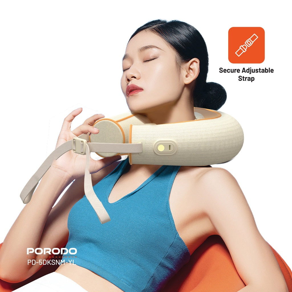 مدلك الرقبة بورودو شياتسو 5D مع رؤوس سيليكون - اصفر | Porodo 5D Shiatsu Neck Massager with Silicone Heads - Yellow