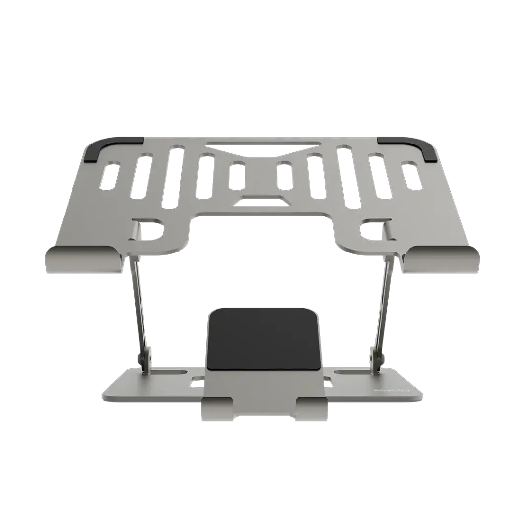 حامل بورودو الذكي القابل للطي 2 في 1, لاجهزة اللابتوب والهاتف - فضي | Porodo 2-in-1 Adjustable and Foldable Laptop with Phone Stand - Silver.