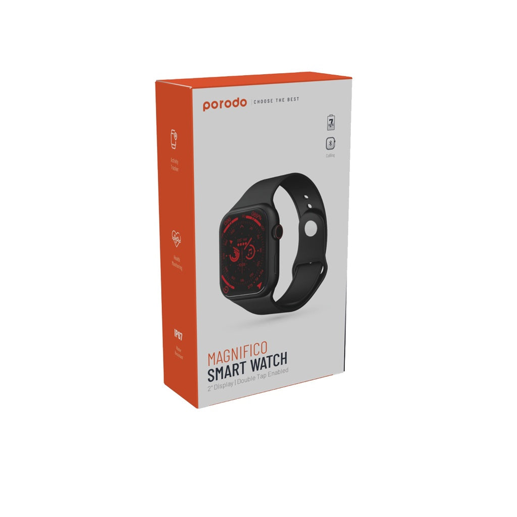ساعة ذكية بورودو 8 ماغنيفكو مع سوار رياضي - اسود | Porodo Smartwatch 8 Magnifico with Sport Band – Black