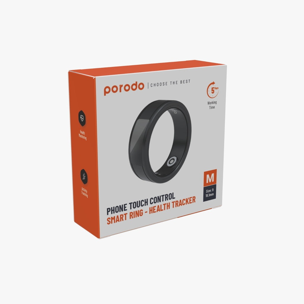 خاتم بورودو الذكي بخاصية اللمس مقاس 9 - اسود | PORODO Smart Wearable Ring with Touch Function Size 9 – Black
