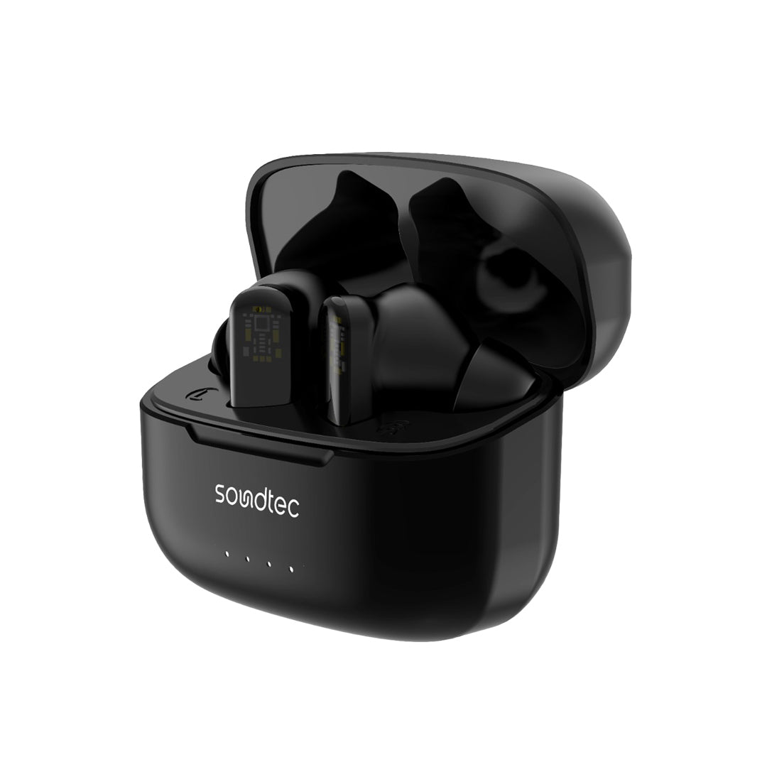 سماعة بورودو ساوندتيك الشفافة TWS بعزل ضوضاء ANC و ENC, تشغيل حتى 7 ساعات | Porodo Soundtec ANC & ENC TWS Earphone with Transparent Earbuds, 7H Playtime.