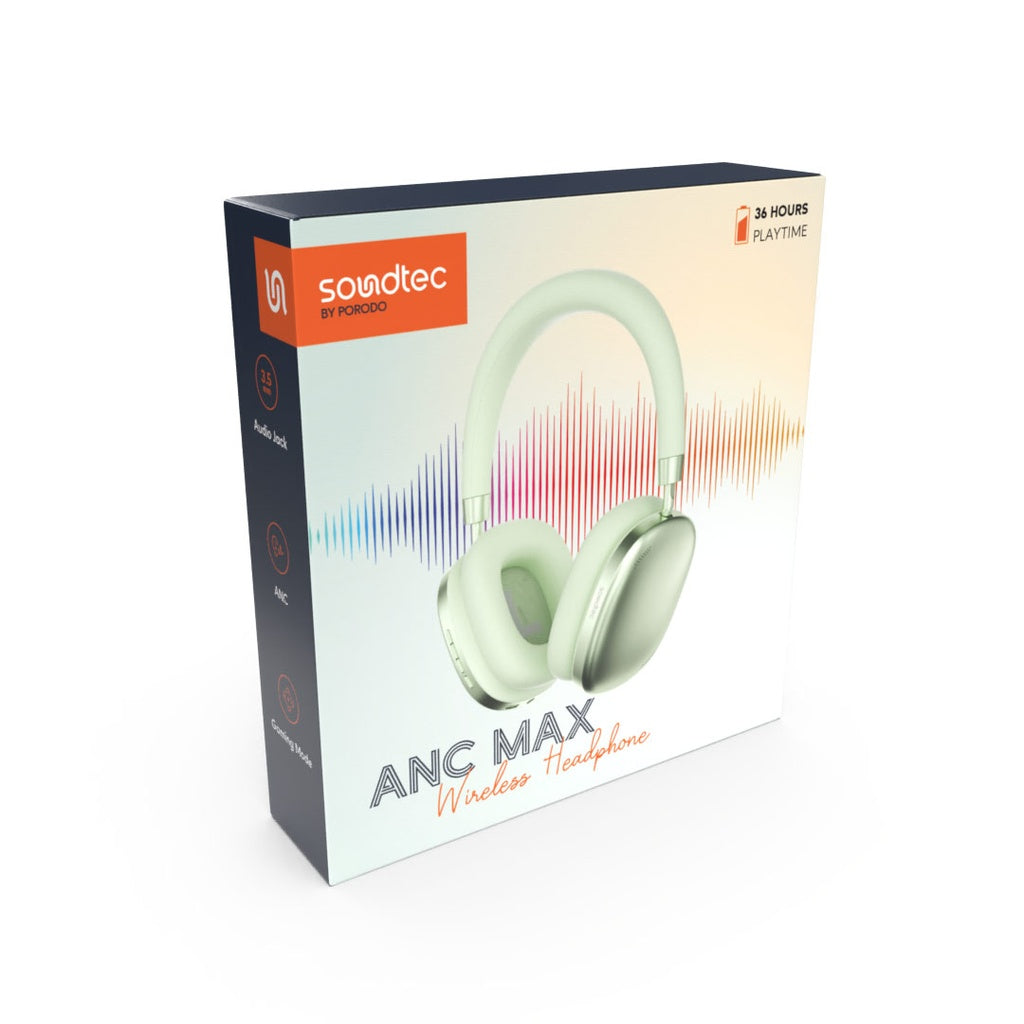سماعة بورودو ساوندتيك Airpodmax مع ميزة ANC والغاء الضوضاء, تشغيل حتى 51 ساعة | Porodo Soundtec Airpodmax ANC Headphone – Noise Cancellation, Up to 51H Playback.