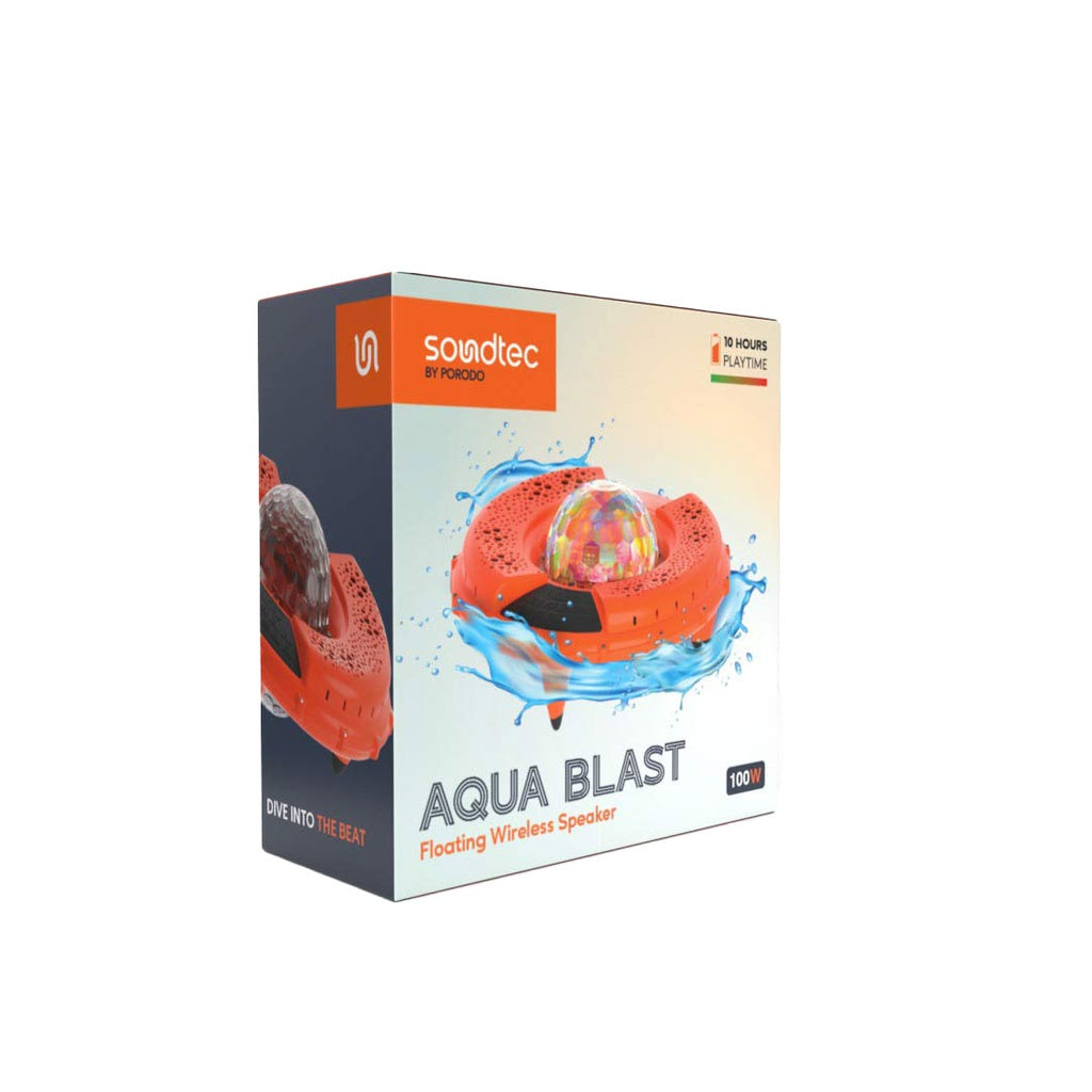 سبيكر عائم ضد الماء بقوة 100 واط مع اضائة LED من بورودو ساوندتيك - برتقالي | Porodo Soundtec Disco LED Light Floating Waterproof Speaker 100W – Orange