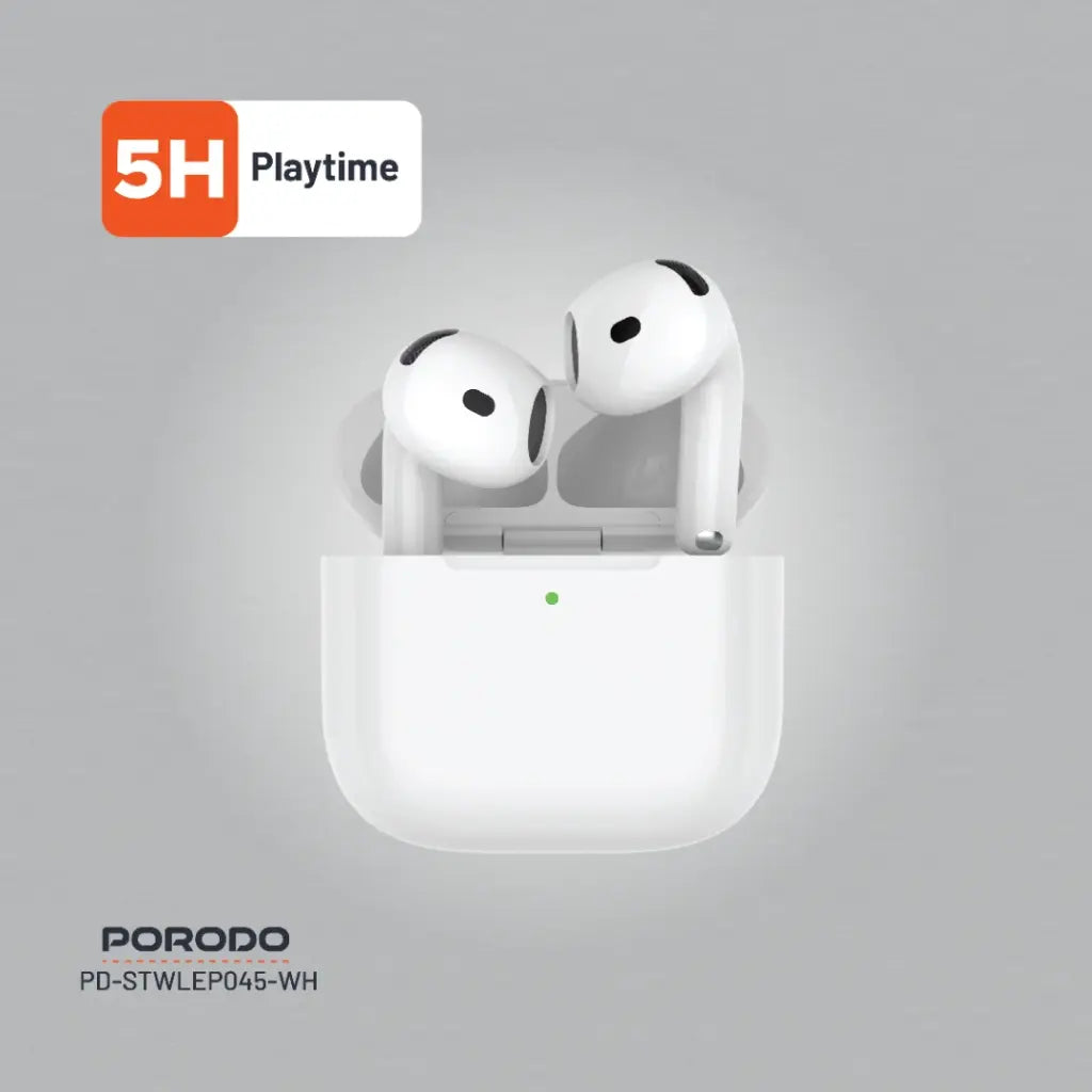 بورودو ساوندتيك ايربودز الجيل الرابع مع تقنية الغاء الضوضاء ومنفذ شحن تايب سي - ابيض | Porodo Soundtec Earbuds 4 with ENC Type C – White