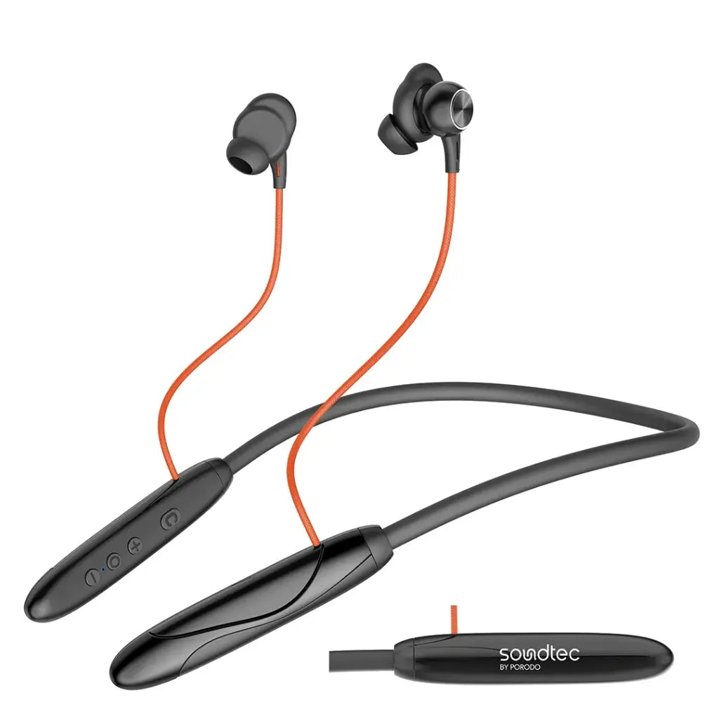 سماعات بورودو ساوندتيك اللاسلكية بتصميم حول الرقبة - اسود | Porodo Soundtec Magnetic INR Wireless Neckband Earphone– Black