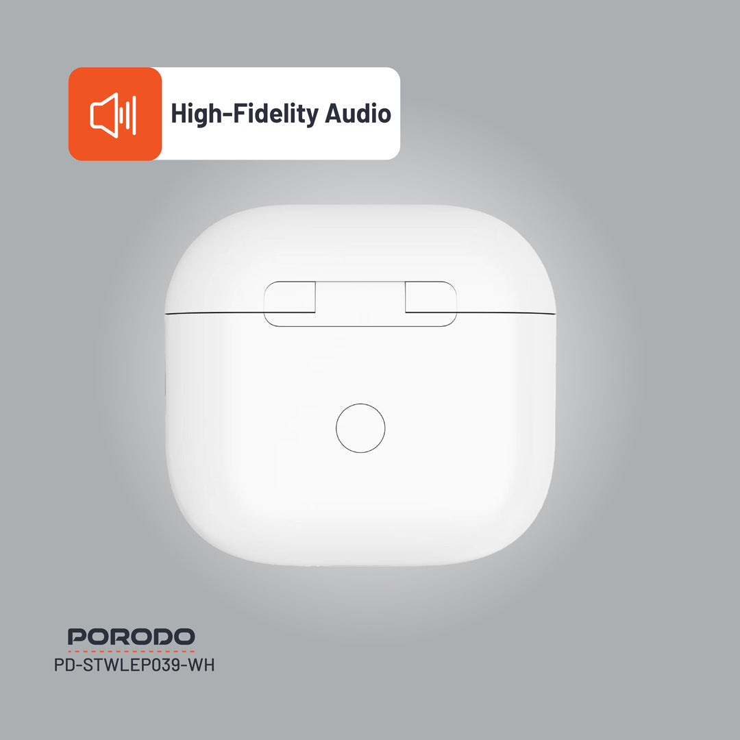 سماعة بورودو ساوندتيك TWS بخاصية الغاء الضوضاء وشاشة لمس, تشغيل حتى 4 ساعات - ابيض | Porodo Soundtec TWS ANC Earphone with Touch Screen, 4H Playtime – White