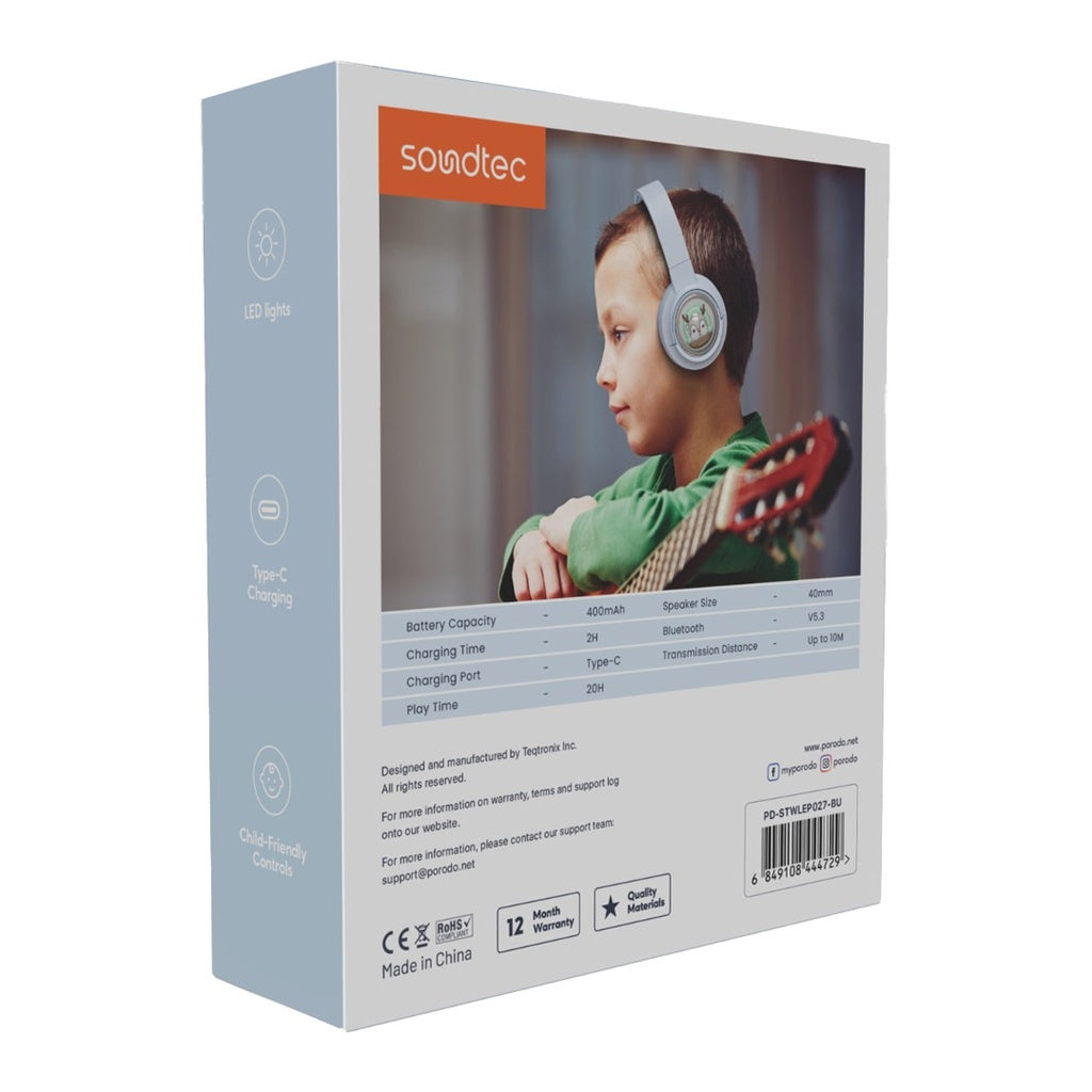 بورودو ساوندتيك سماعة رأس لاسلكية للاطفال ببطارية 400 مللي امبير | Porodo Soundtec Kids Wireless Headphone 400mAh.