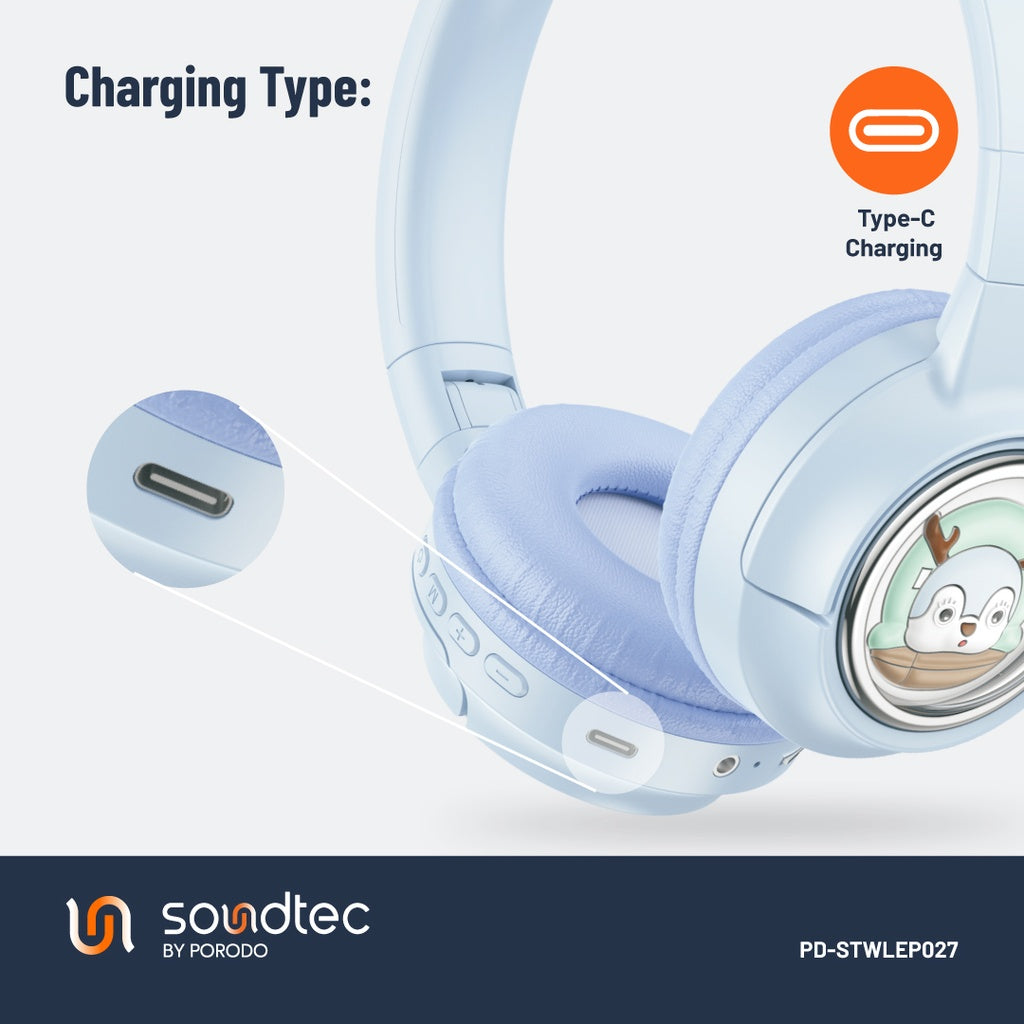 بورودو ساوندتيك سماعة رأس لاسلكية للاطفال ببطارية 400 مللي امبير | Porodo Soundtec Kids Wireless Headphone 400mAh.