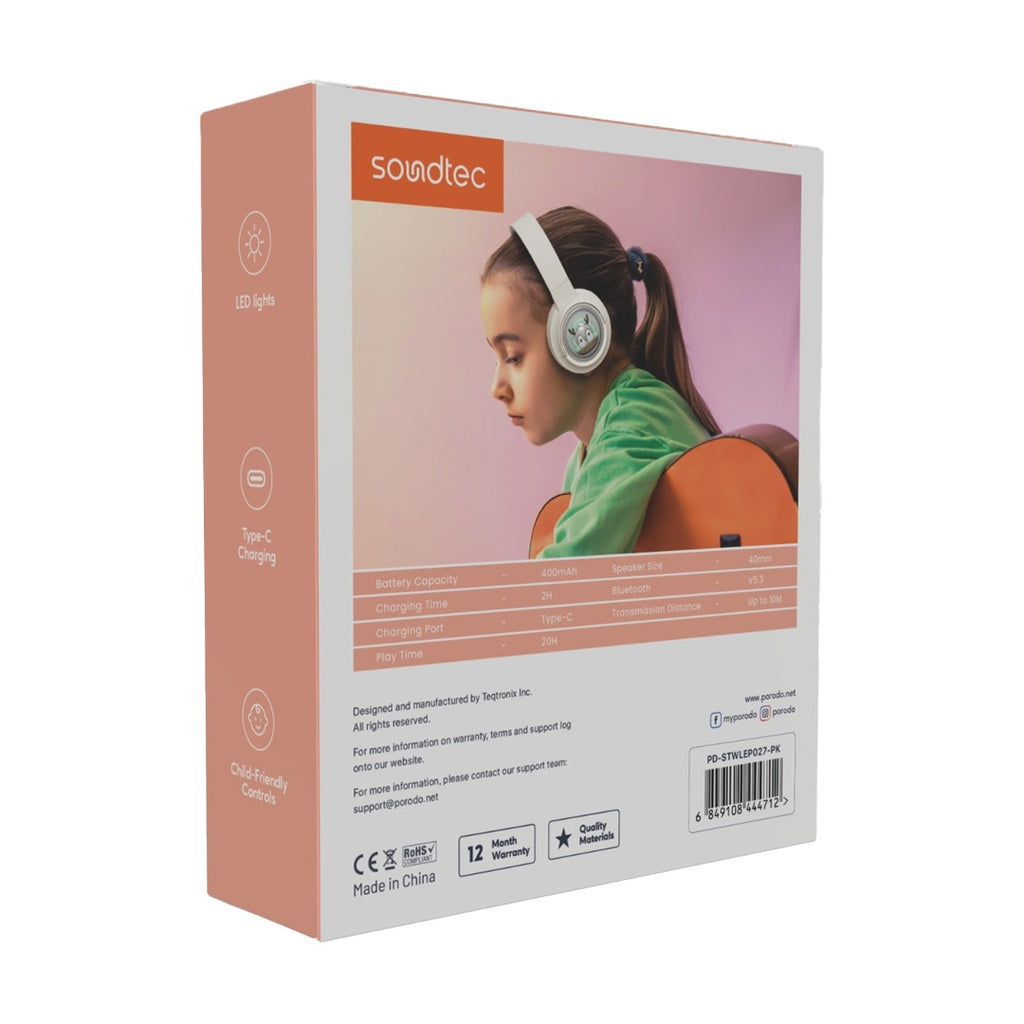 بورودو ساوندتيك سماعة رأس لاسلكية للاطفال ببطارية 400 مللي امبير | Porodo Soundtec Kids Wireless Headphone 400mAh.