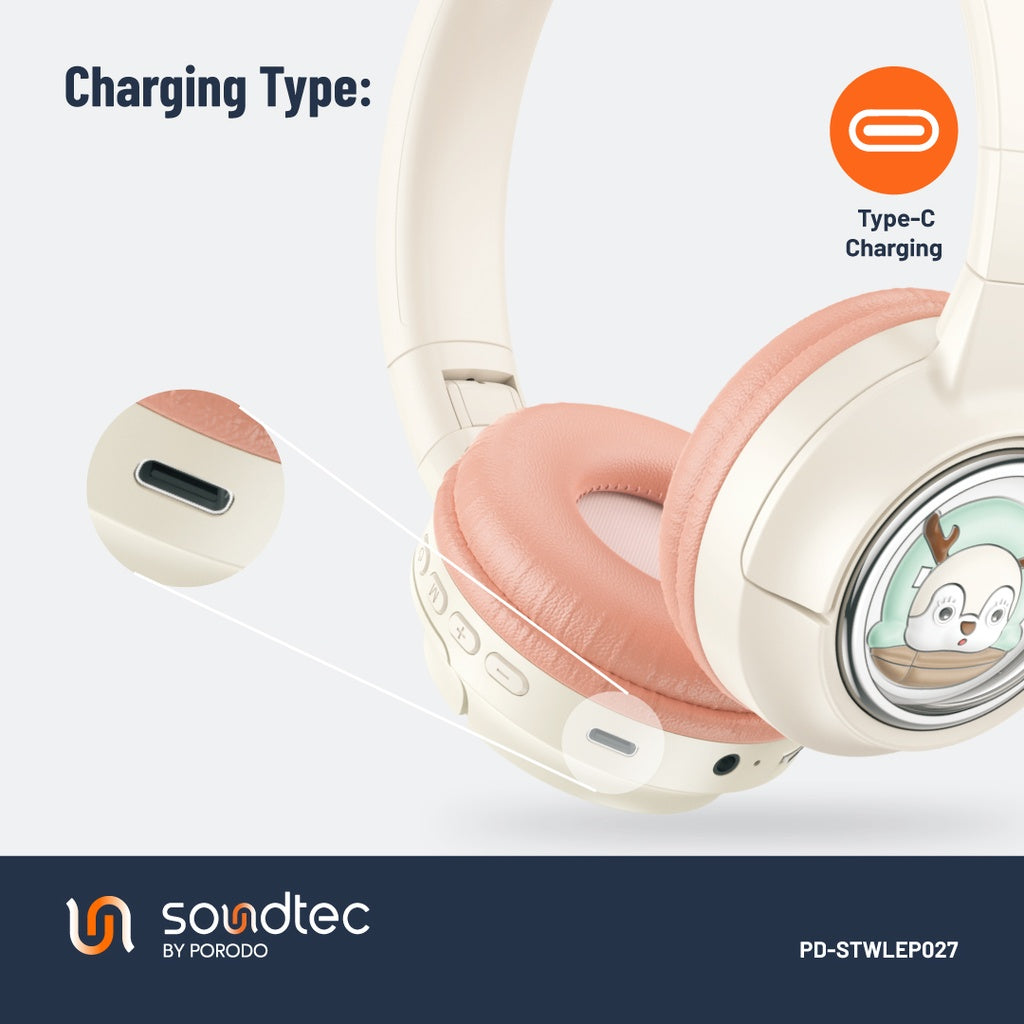 بورودو ساوندتيك سماعة رأس لاسلكية للاطفال ببطارية 400 مللي امبير | Porodo Soundtec Kids Wireless Headphone 400mAh.