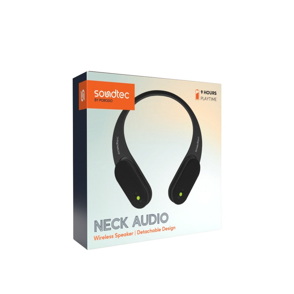 بورودو ساوندتيك سماعة لاسلكية للرقبة بتصميم قابل للفصل - اسود | Porodo Soundtec Neck Audio Wireless Speaker And Detachable Design - Black.