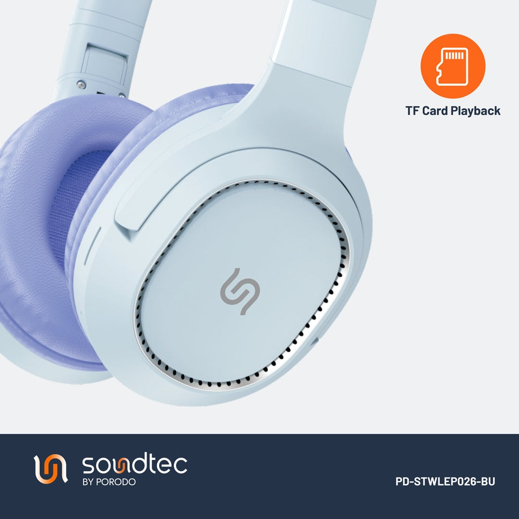 سماعة رأس لاسلكية من بورودو ساوندتيك نوفا, بطارية بسعة 400 مللي امبير - ازرق | Porodo Soundtec Nova Wireless Headphone 400mAh – Blue