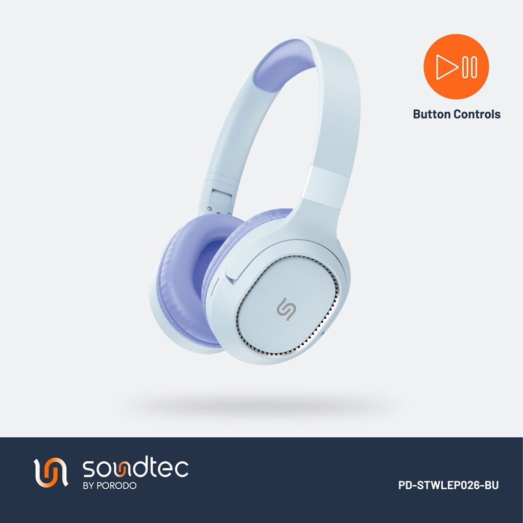 سماعة رأس لاسلكية من بورودو ساوندتيك نوفا, بطارية بسعة 400 مللي امبير - ازرق | Porodo Soundtec Nova Wireless Headphone 400mAh – Blue