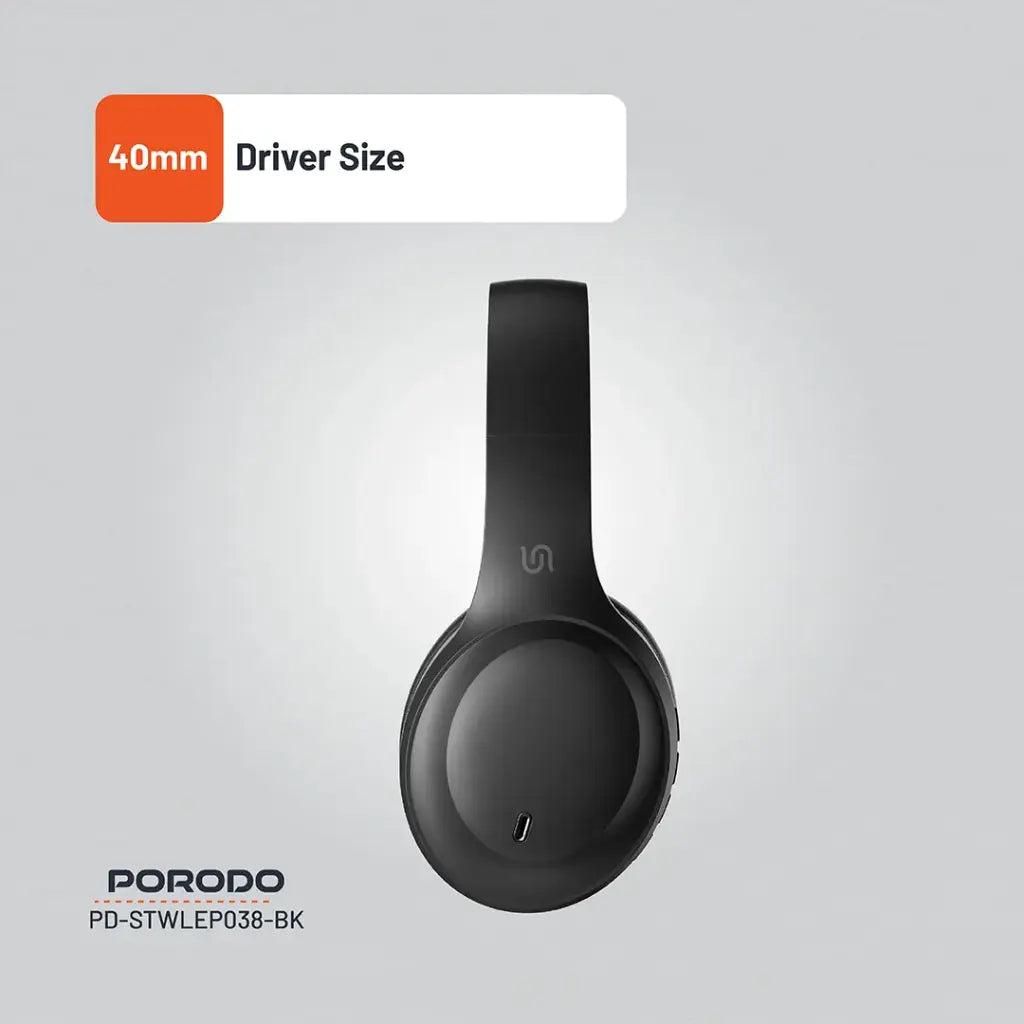 بورودو ساوندتيك بريمو سماعة راس لاسلكية - اسود | Porodo Soundtec PRIMO Wireless Headphone.