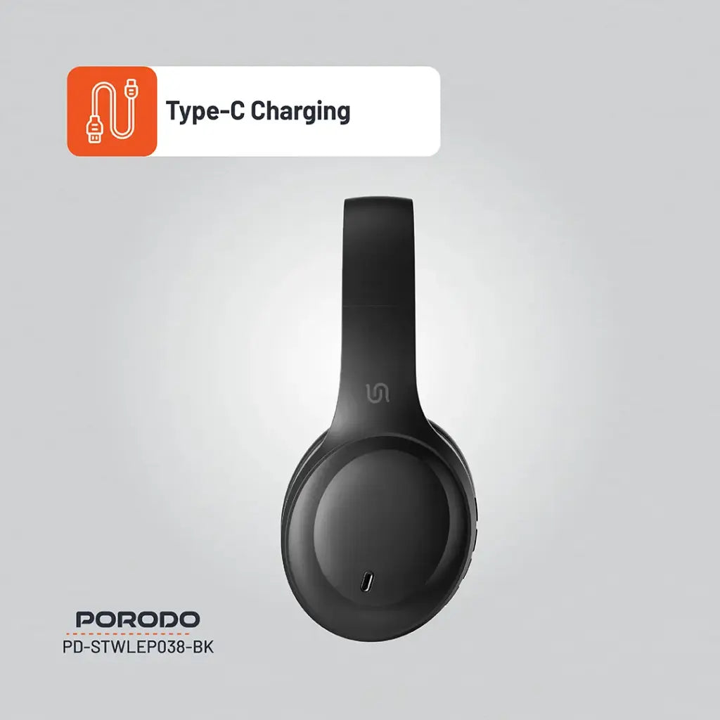 بورودو ساوندتيك بريمو سماعة راس لاسلكية - اسود | Porodo Soundtec PRIMO Wireless Headphone.