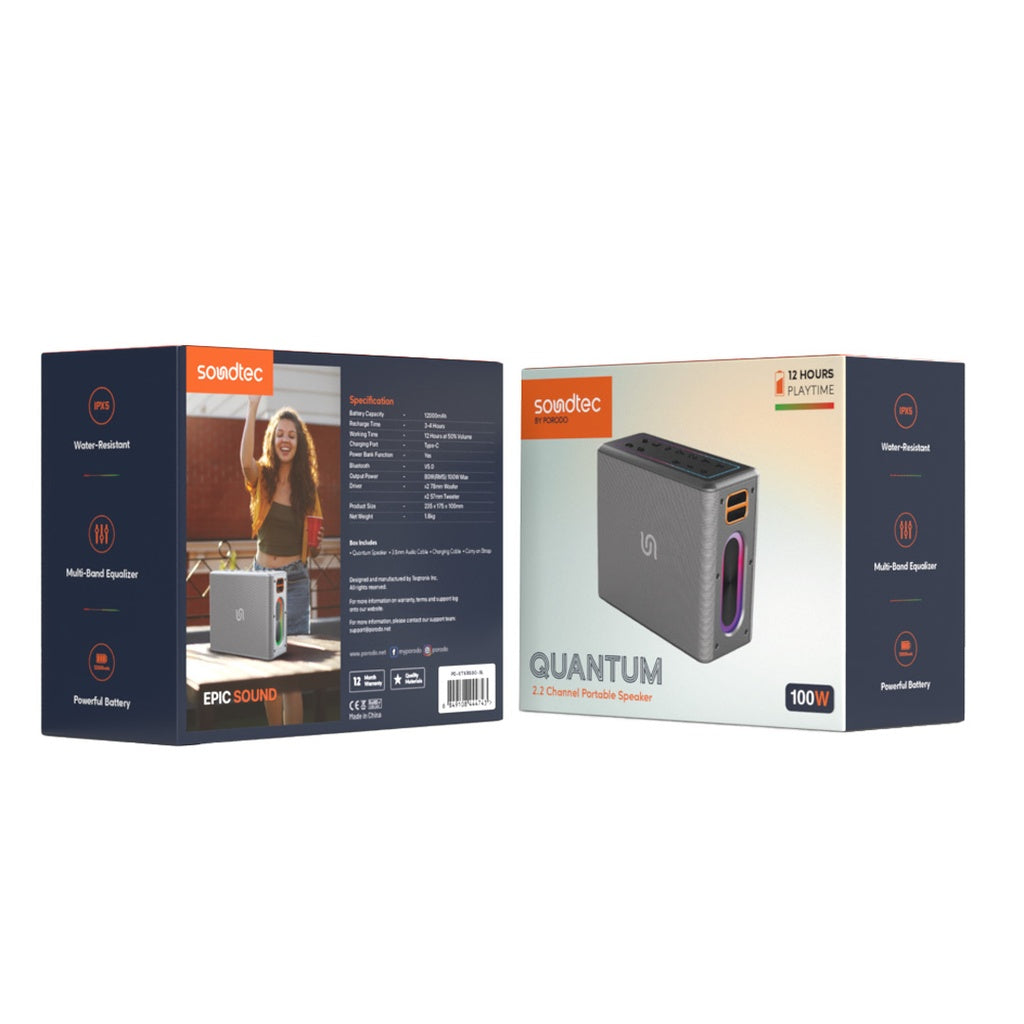 بورودو ساوندتيك سماعة كاريوكي TWS بقدرة 80 واط مع مايكروفون - فضي | Porodo Soundtec TWS Karaoke Speaker 80W with Mic - Silver