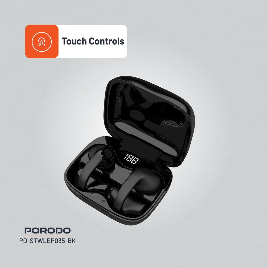 سماعات بورودو ساوندتيك اللاسلكية بمشبك للاذن - اسود | Porodo Soundtec TWS Ear Clip Wireless Earbuds – Black.