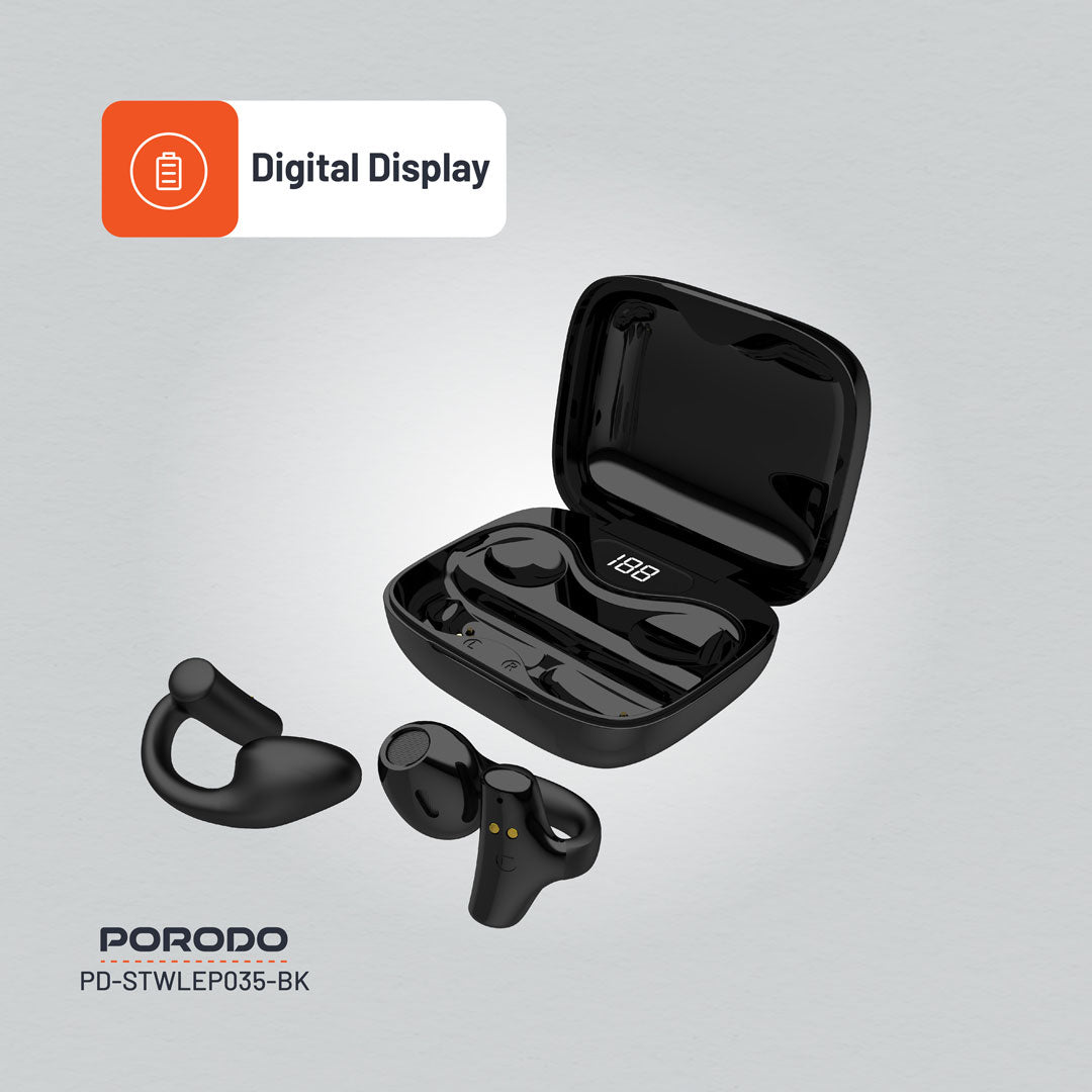 سماعات بورودو ساوندتيك اللاسلكية بمشبك للاذن - اسود | Porodo Soundtec TWS Ear Clip Wireless Earbuds – Black.