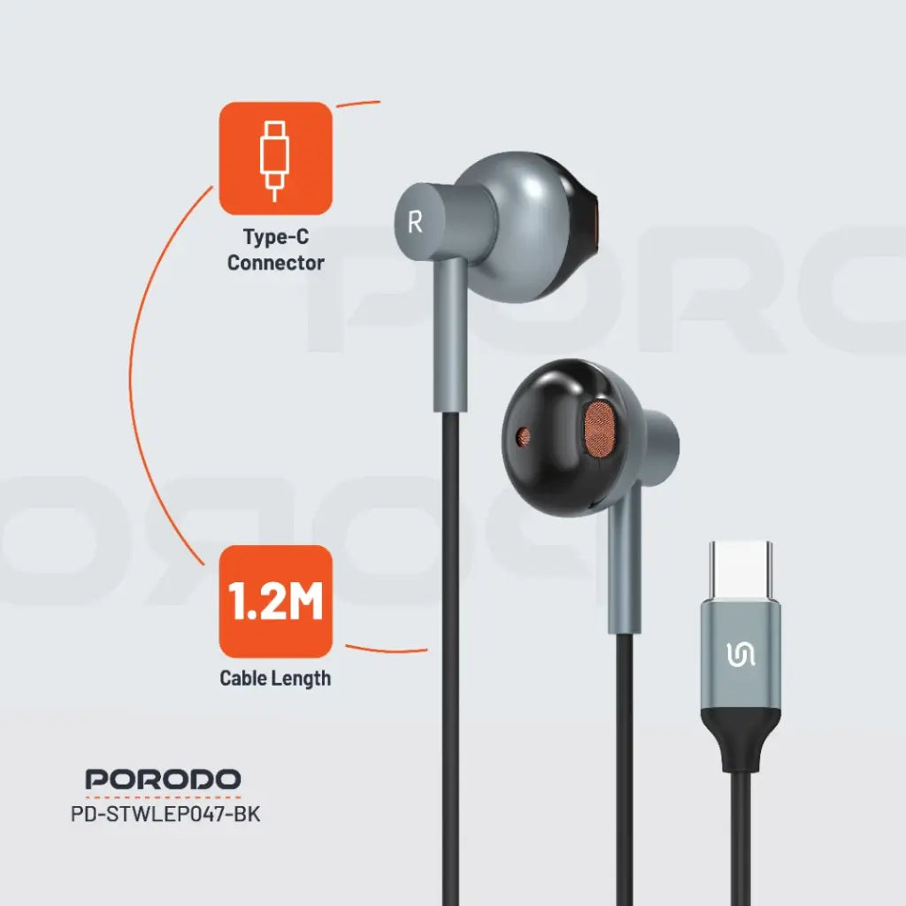 سماعات بورودو ساوندتيك السلكية المغناطيسية مع مايك - اسود | Porodo Soundtec Magnetic HiFi Wired Earphones with Mic – Black