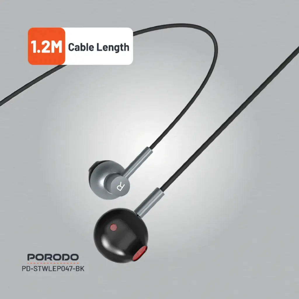 سماعات بورودو ساوندتيك السلكية المغناطيسية مع مايك - اسود | Porodo Soundtec Magnetic HiFi Wired Earphones with Mic – Black