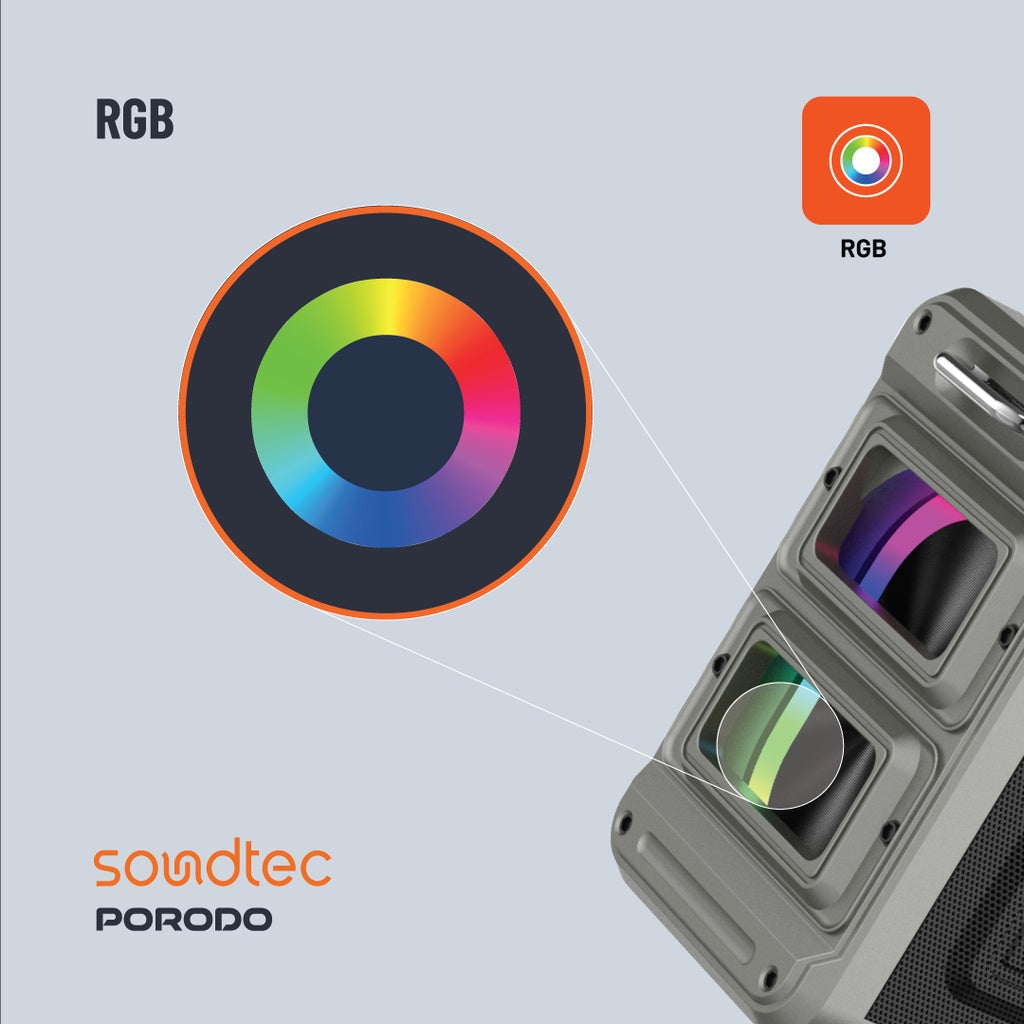 سبيكر بورودو ساوندتيك للحفلات بقدرة 100 واط - اسود | Porodo Soundtec TWS Party Speaker 100W - Black.