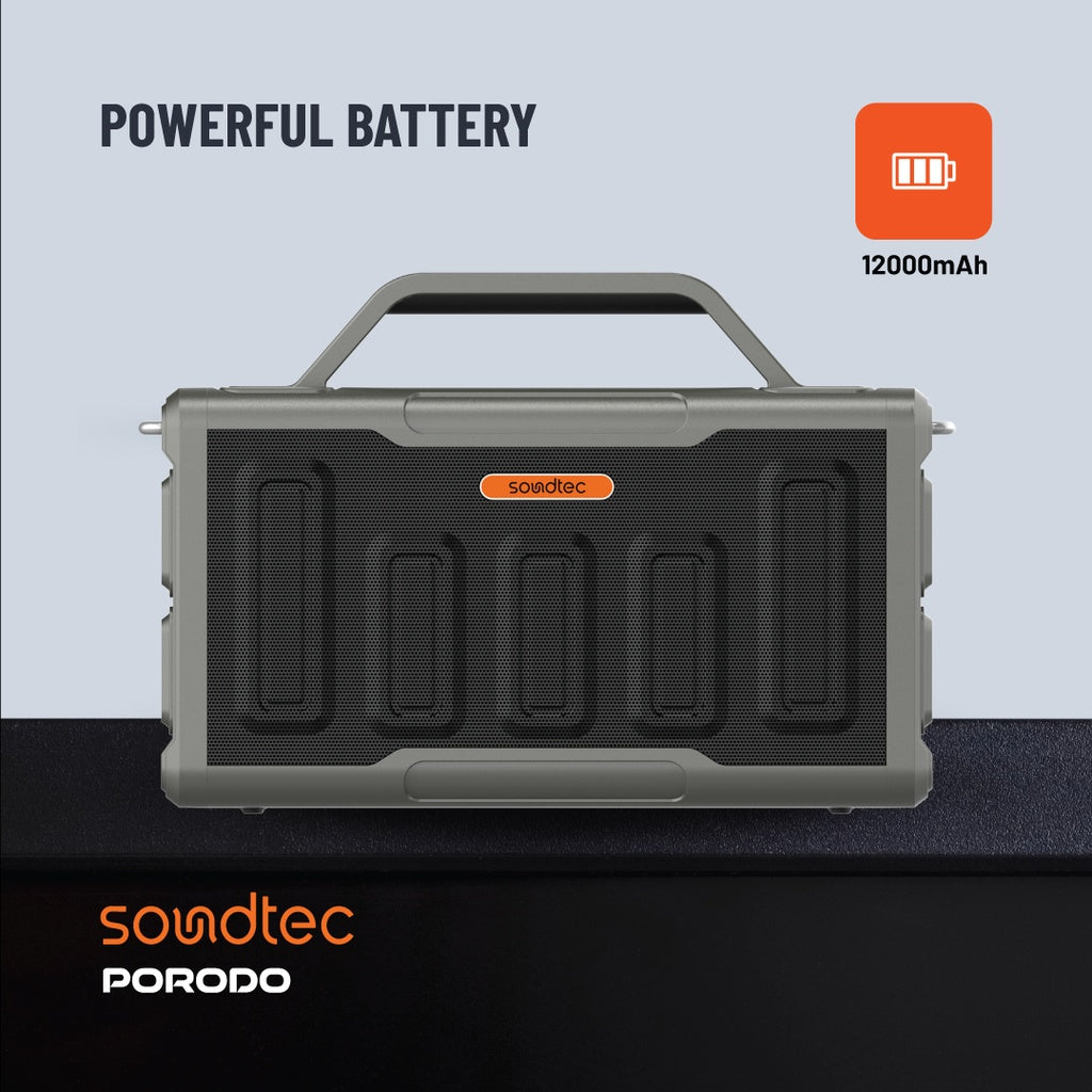 سبيكر بورودو ساوندتيك للحفلات بقدرة 100 واط - اسود | Porodo Soundtec TWS Party Speaker 100W - Black.