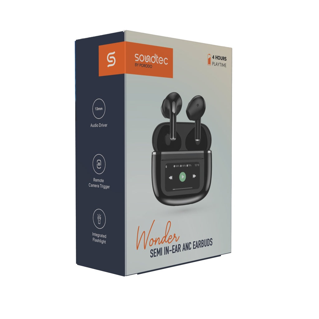 سماعات بورودو ساوندتيك وندر TWS اللاسلكية مع شاشة لمس | Porodo Soundtec Wonder TWS Earphone with Touch Screen.