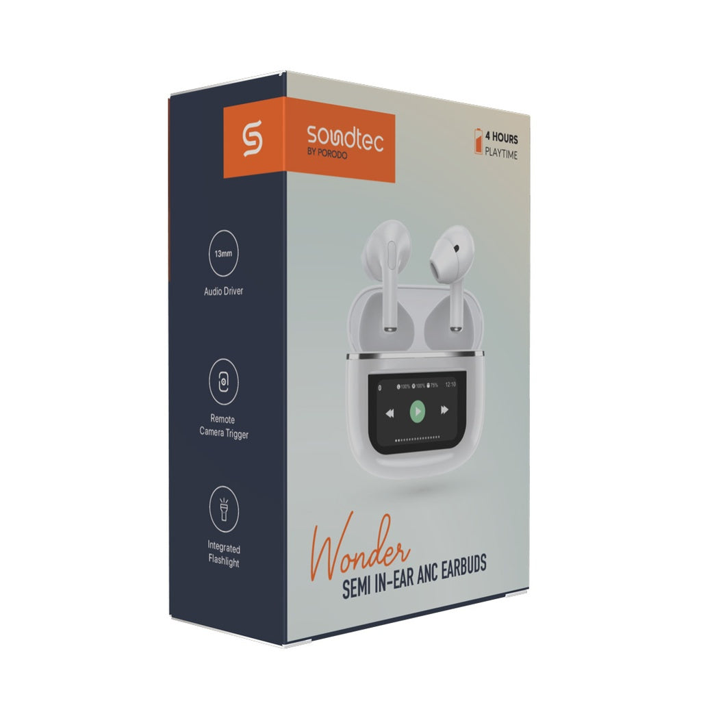سماعات بورودو ساوندتيك وندر TWS اللاسلكية مع شاشة لمس | Porodo Soundtec Wonder TWS Earphone with Touch Screen.