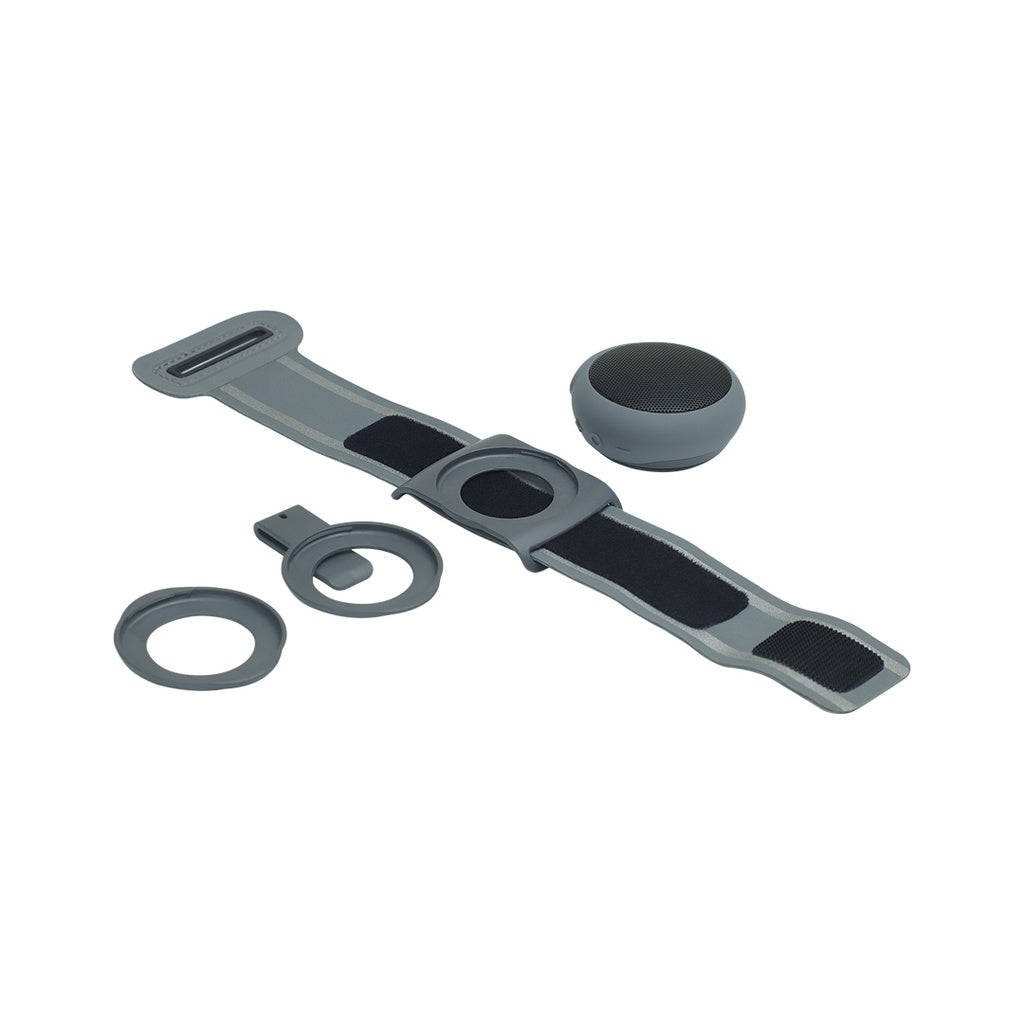 سبيكر بلوتوث رياضي لاسلكي من بورودو ساوندتيك مع سوار معصم - اسود | Porodo Soundtec Sporty Wireless Bluetooth Speaker – Black.