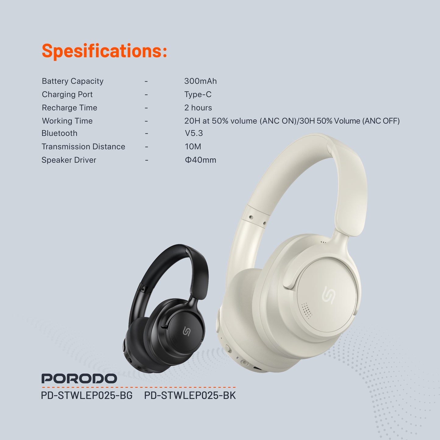 سماعة رأس من بورودو ساوندتيك بخاصية الغاء الضوضاء النشط | Porodo Soundtec Hybrid ANC Headphone