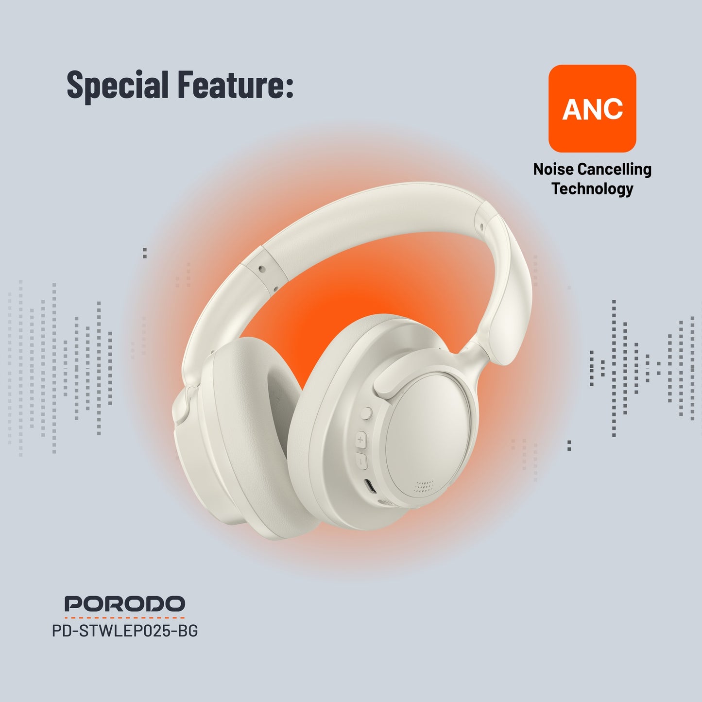 سماعة رأس من بورودو ساوندتيك بخاصية الغاء الضوضاء النشط | Porodo Soundtec Hybrid ANC Headphone