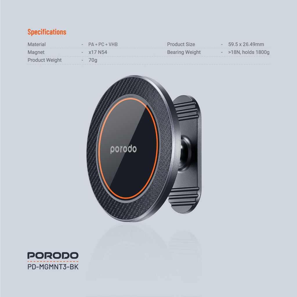 حامل هاتف ماغسيف مغناطيسي من بورودو - اسود | Porodo MagSafe Magnetic Phone Mount – Black