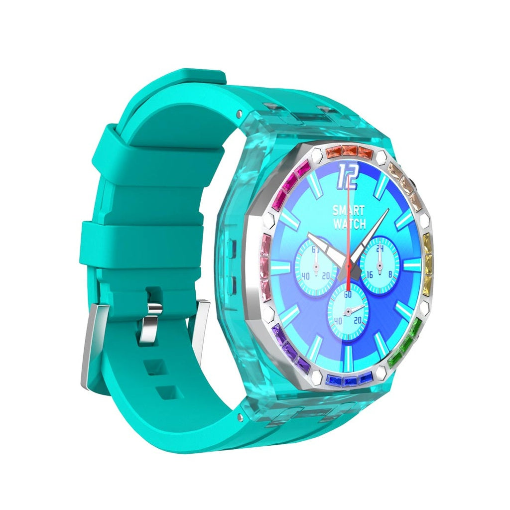 ساعة ذكية بشاشة شفافة من بورودو كريستالو مع سوار اضافي ازرق - ازرق | Porodo Cristallo AP Smart Watch Transparent Dial w/ Extra Blue Silicone Band - Blue