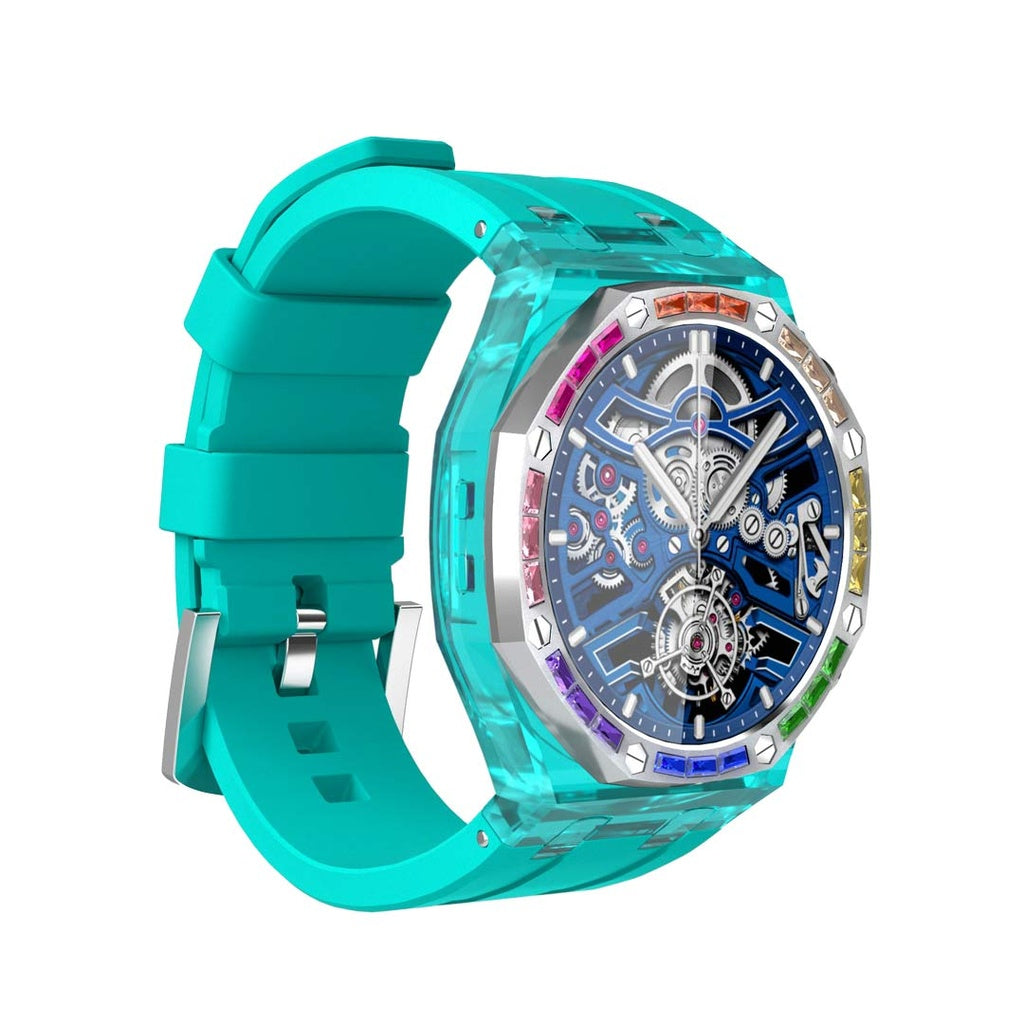 ساعة ذكية بشاشة شفافة من بورودو كريستالو مع سوار اضافي ازرق - ازرق | Porodo Cristallo AP Smart Watch Transparent Dial w/ Extra Blue Silicone Band - Blue