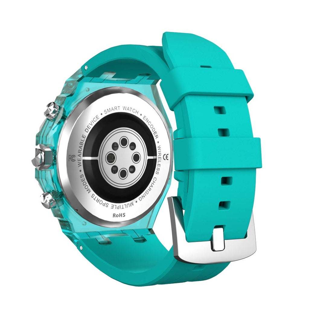 ساعة ذكية بشاشة شفافة من بورودو كريستالو مع سوار اضافي ازرق - ازرق | Porodo Cristallo AP Smart Watch Transparent Dial w/ Extra Blue Silicone Band - Blue