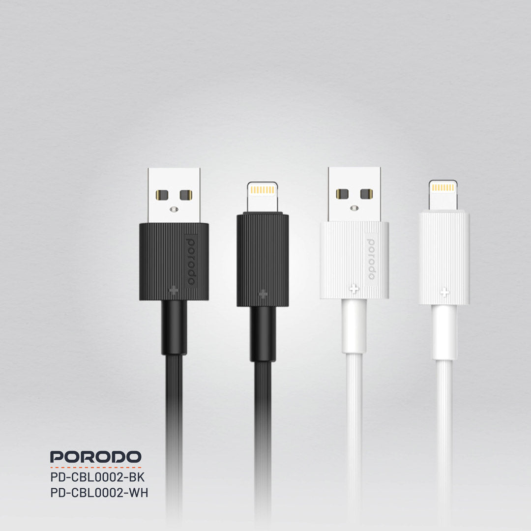 كيبل بورودو من يو اس بي اي الى لايتننغ بطول 1.2 متر, يدعم شحن سريع | Porodo USB-A to Lightning PVC Cable 1.2M – 2.4A Fast Charging