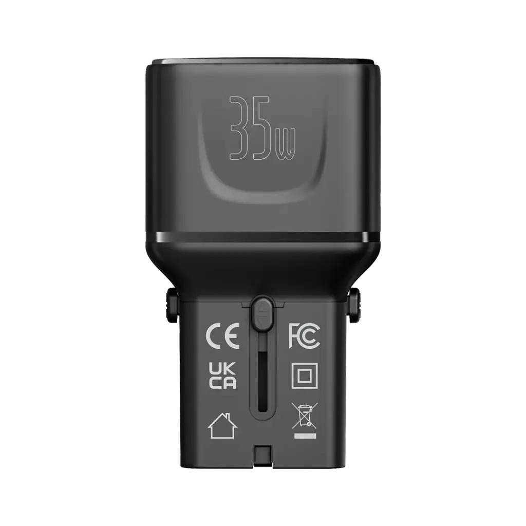 شاحن السفر الجيبي من بورودو, شحن سريع بقدرة 35 واط مع مقابس متعددة - اسود | Porodo PD35W Pocket Travel Charger with UK/EU/US/AU Plugs – Black