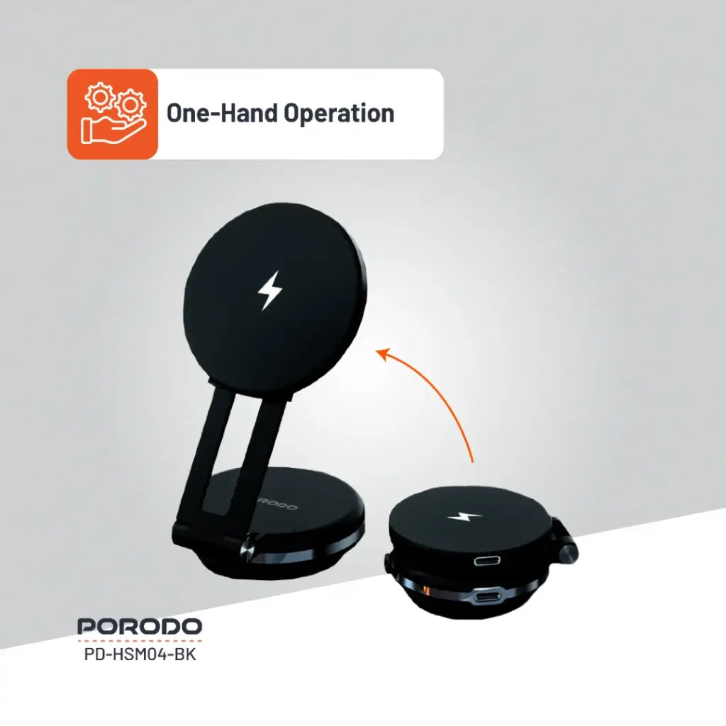 حامل هاتف وشاحن مغناطيسي ماغسيف من بورودو فاكسيل - اسود | Porodo Vacseal MagSafe Charging Mount – Black