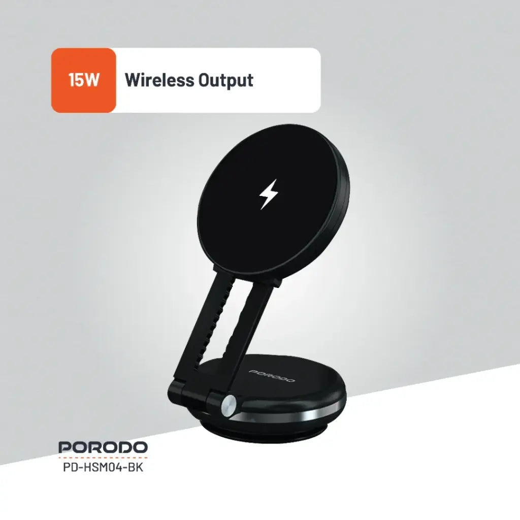 حامل هاتف وشاحن مغناطيسي ماغسيف من بورودو فاكسيل - اسود | Porodo Vacseal MagSafe Charging Mount – Black