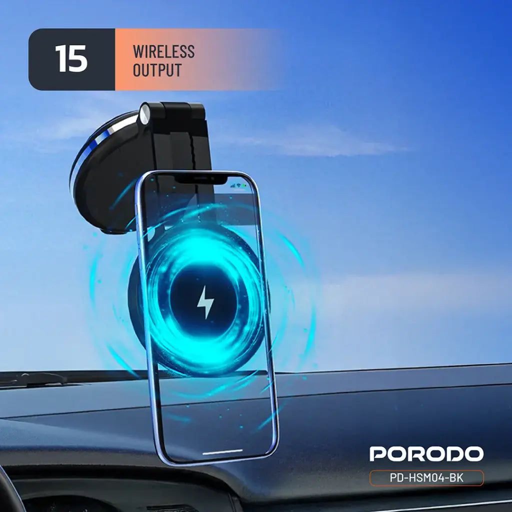 حامل هاتف وشاحن مغناطيسي ماغسيف من بورودو فاكسيل - اسود | Porodo Vacseal MagSafe Charging Mount – Black