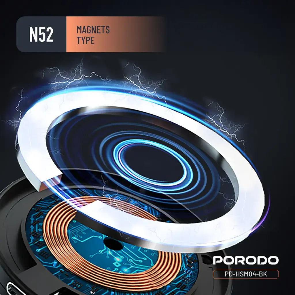 حامل هاتف وشاحن مغناطيسي ماغسيف من بورودو فاكسيل - اسود | Porodo Vacseal MagSafe Charging Mount – Black