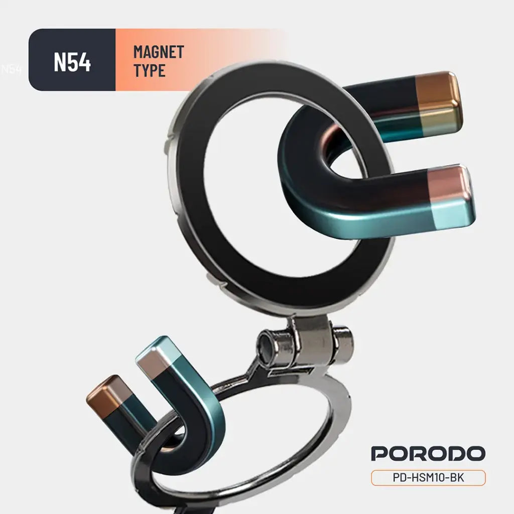 حامل هاتف ماج سيف كهربائي من بورودو, قابل للطي والدوران 360 درجة - اسود | Porodo Electric 360° Foldable MagSafe Holder - Black