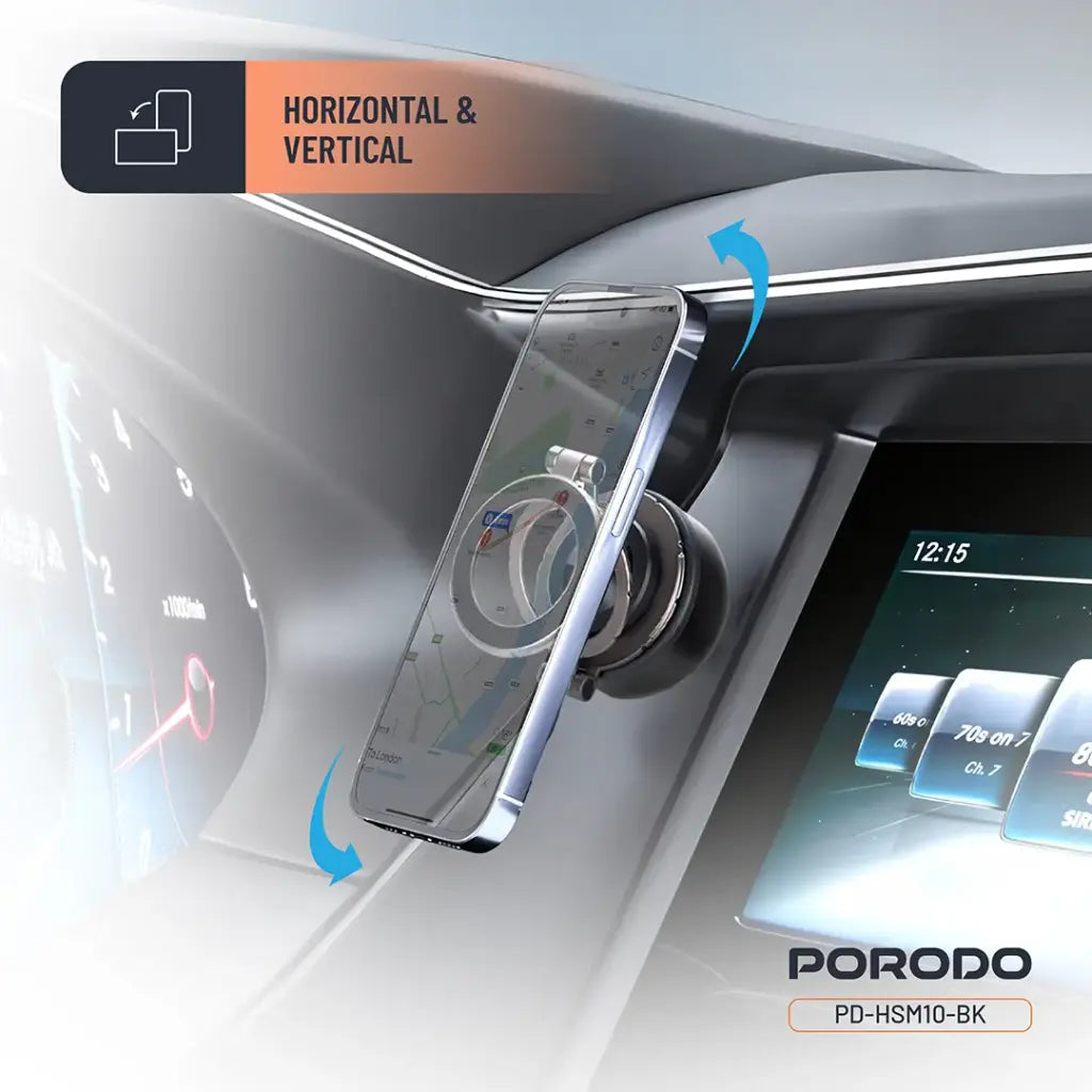 حامل هاتف ماج سيف كهربائي من بورودو, قابل للطي والدوران 360 درجة - اسود | Porodo Electric 360° Foldable MagSafe Holder - Black