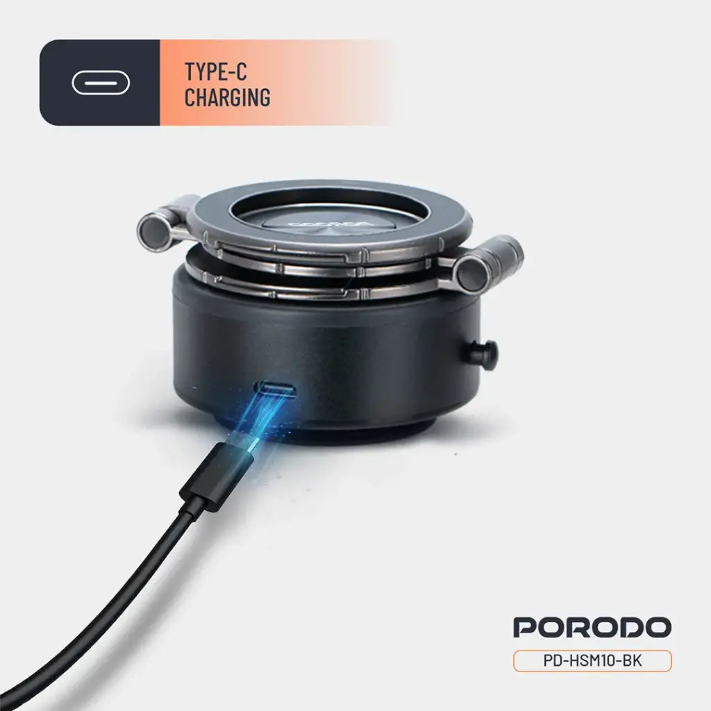 حامل هاتف ماج سيف كهربائي من بورودو, قابل للطي والدوران 360 درجة - اسود | Porodo Electric 360° Foldable MagSafe Holder - Black