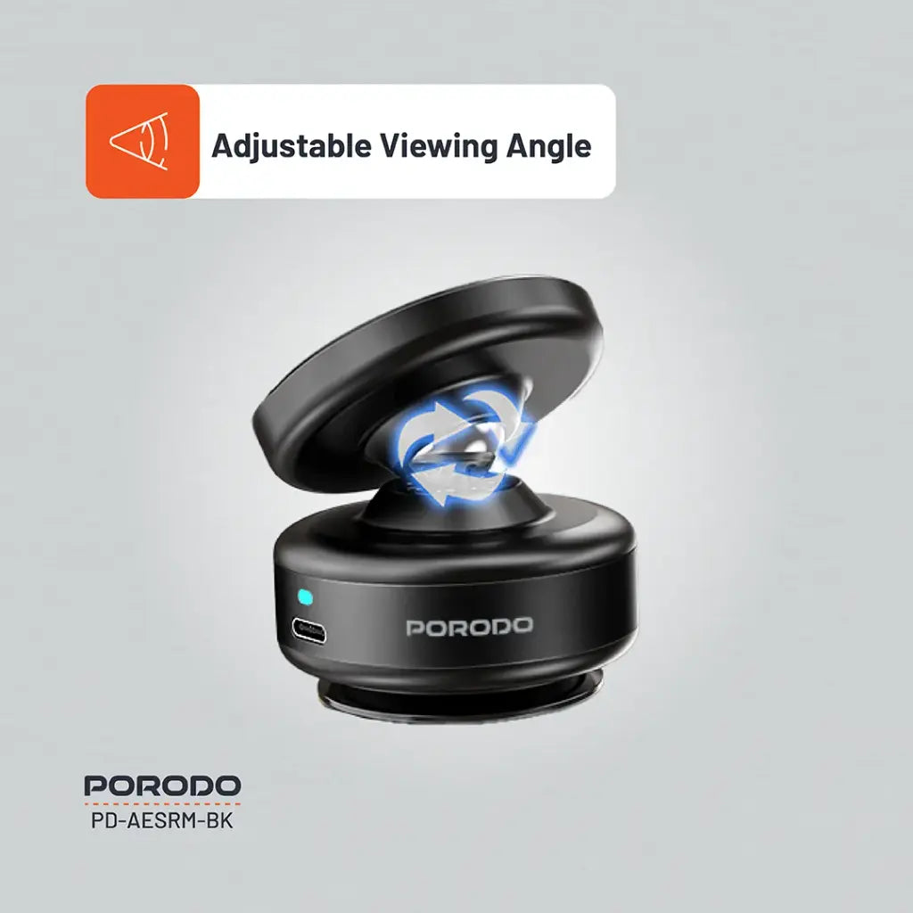 حامل هاتف للسيارة مغناطيسي كهربائي مع قاعدة تثبيت ودوران 360 درجة من بورودو - اسود | Porodo Auto Electric Suction 360° Rotatable Magnetic Mount - Black