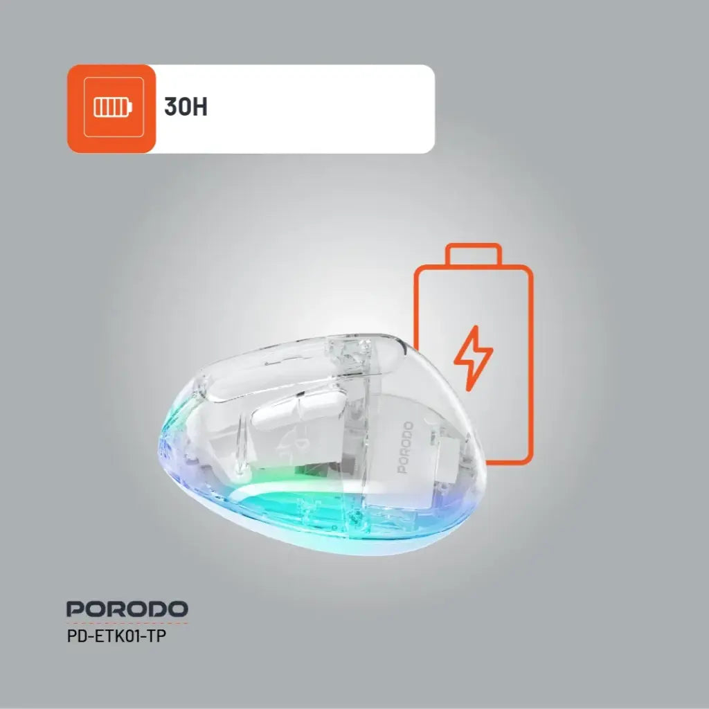 ماوس بورودو العمودي اللاسلكي القابل لاعادة الشحن - شفاف | Porodo Rechargeable Wireless 6D Ergonomic Vertical Mouse – Transparent