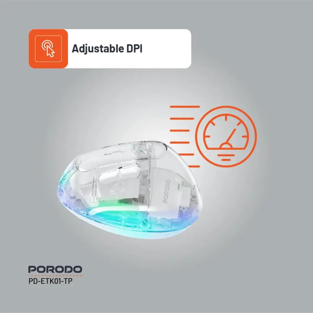 ماوس بورودو العمودي اللاسلكي القابل لاعادة الشحن - شفاف | Porodo Rechargeable Wireless 6D Ergonomic Vertical Mouse – Transparent